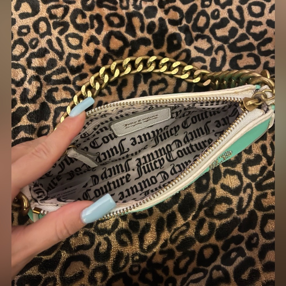 Juicy Couture Y2K Rhinestone Seafoam Green Baguette Shoulder Bag - Picture 11 of 12